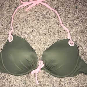 olive green and light pink bikini top